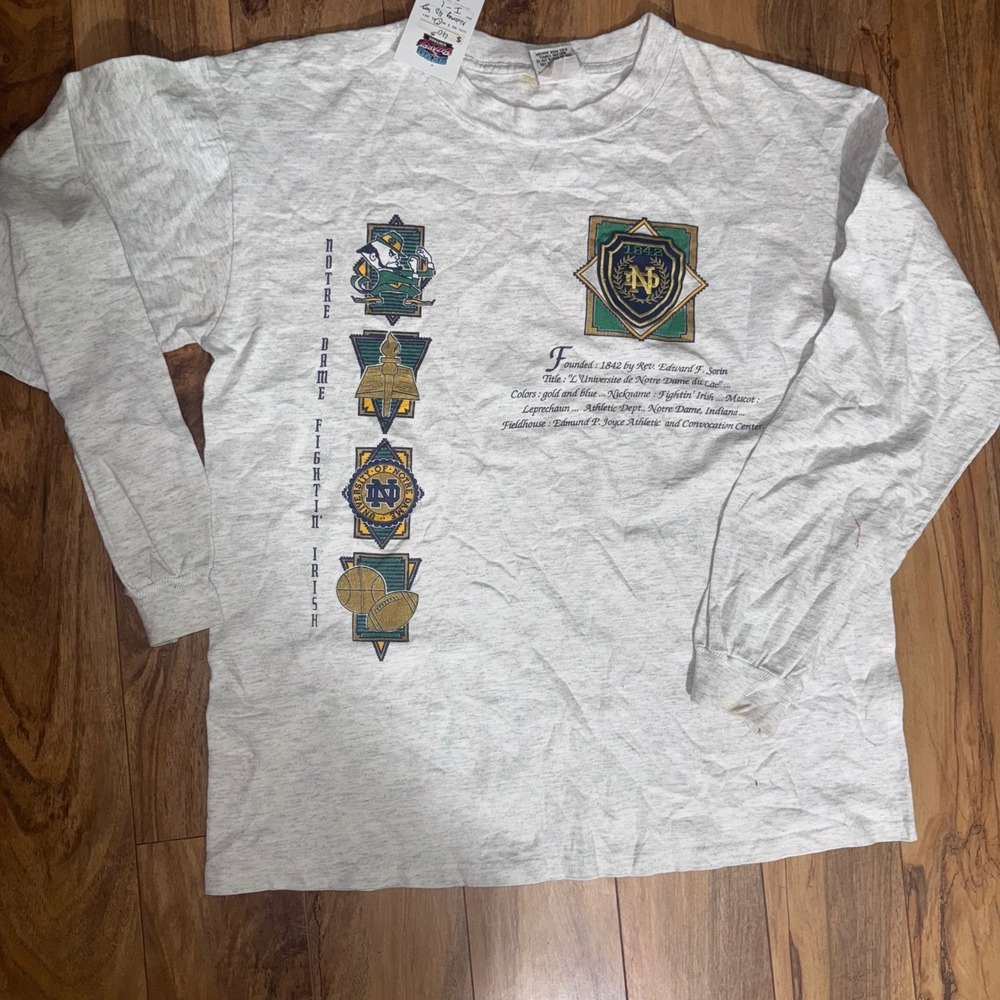 Nutmeg Mills Long Sleeve Shirt Mens Large Notre‎ Dame Fighting Irish 90s
